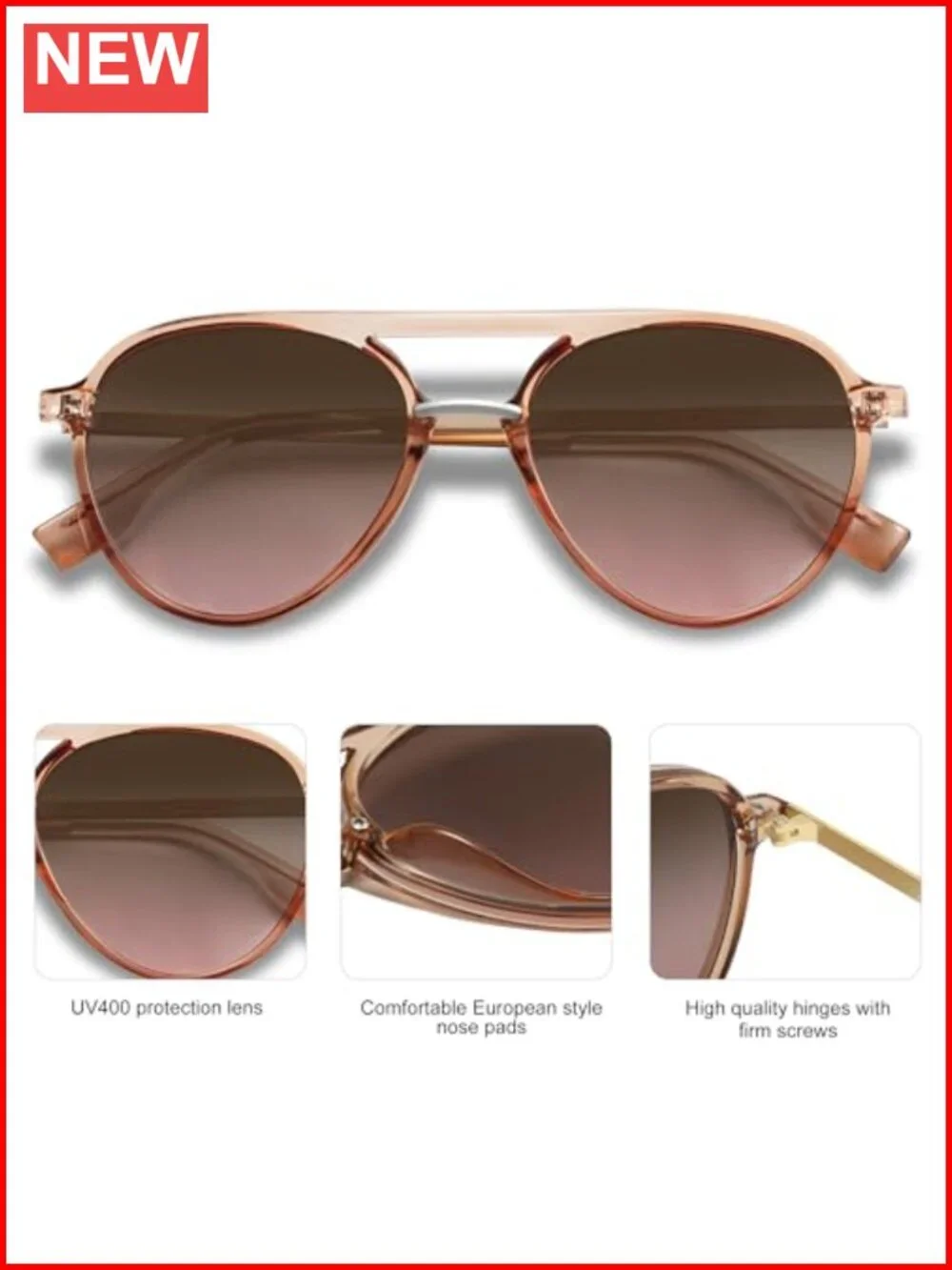 Retro Aviator Polarized Sunglasses for Women Men Double Bridge Shades